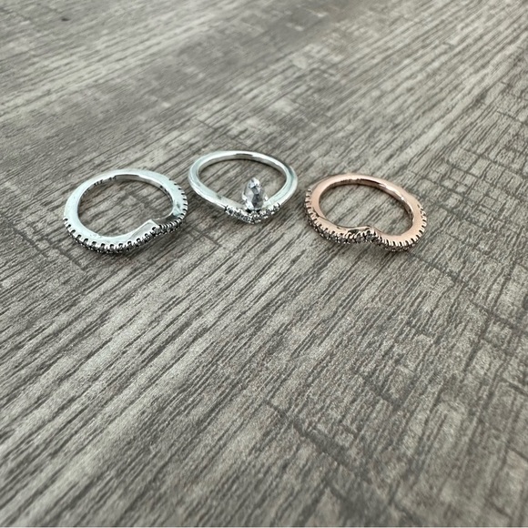 3 Pandora Wishbone Pinky Rings Rose gold and Sterling Silver Size 3 - Picture 3 of 11